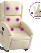 vidaXL Zvedací masážní polohovací křeslo krémové textil