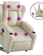 vidaXL Zvedací masážní polohovací křeslo krémové umělá kůže