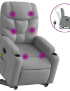 vidaXL Zvedací masážní polohovací křeslo světle šedé textil