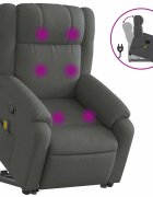 vidaXL Zvedací masážní polohovací křeslo tmavě šedé textil