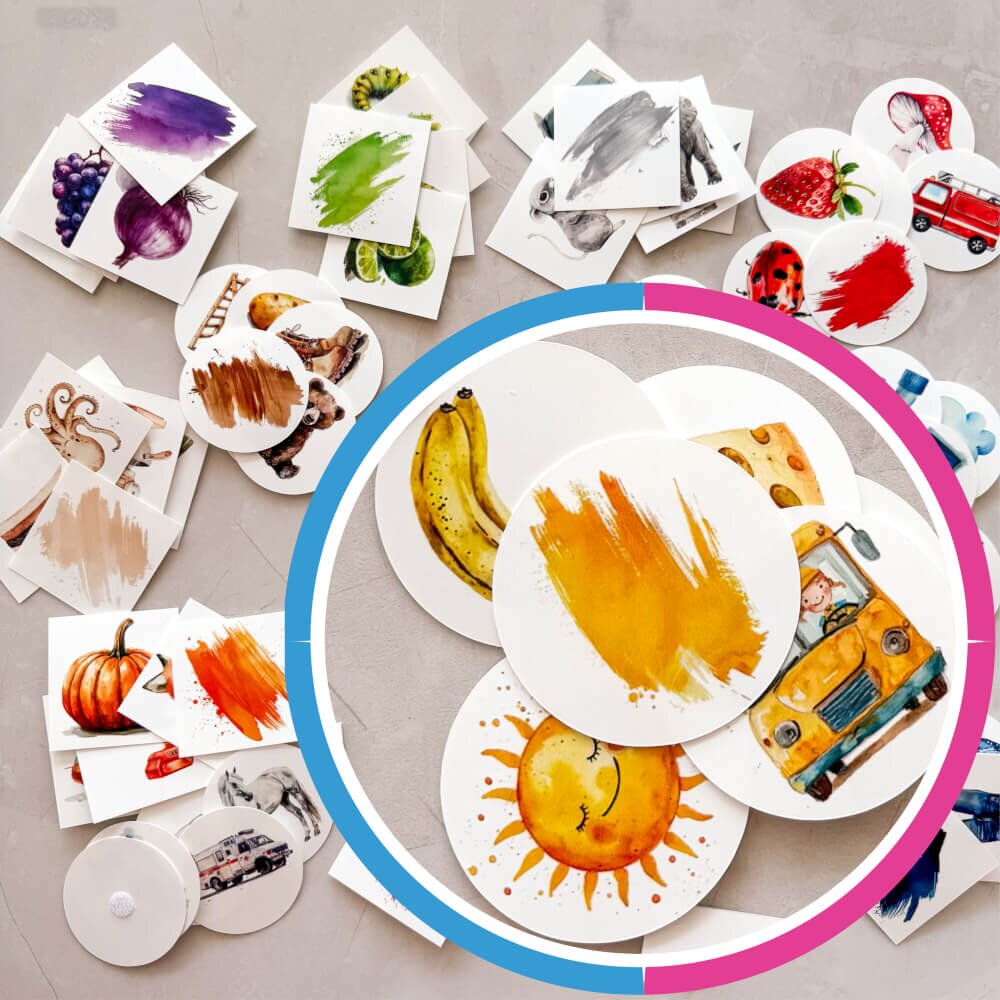 INSPIO 90 karet - Přiřaďte barvy a předměty - Montessori karty
