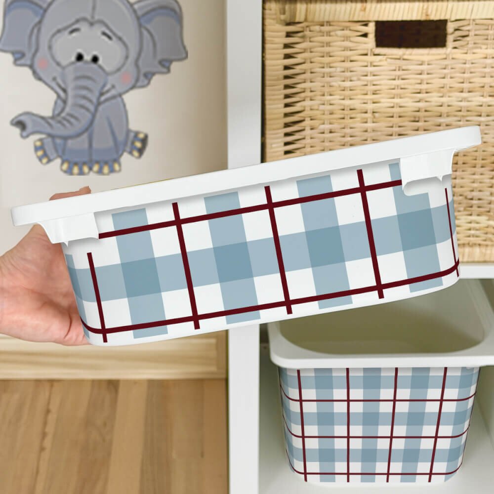 INSPIO Barevná samolepka na box IKEA TROFAST – Burgundy Blue Káro