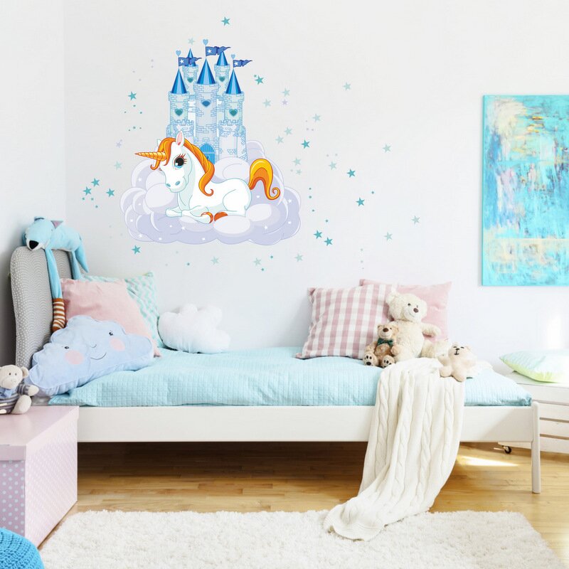 INSPIO Dětské samolepky na zeď - Jednorožec a zámek
