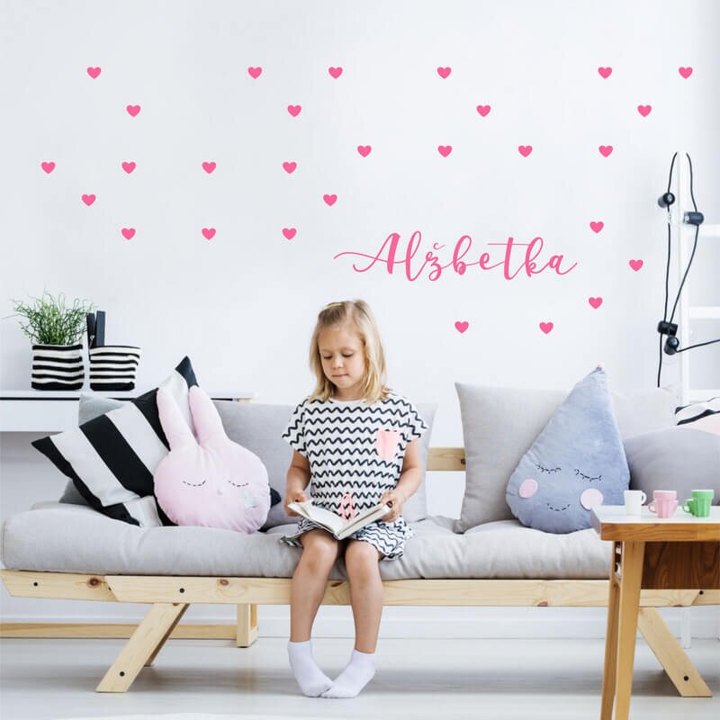 INSPIO Dětské samolepky na zeď - Jméno na stěnu se srdíčky ve vlastní barvě