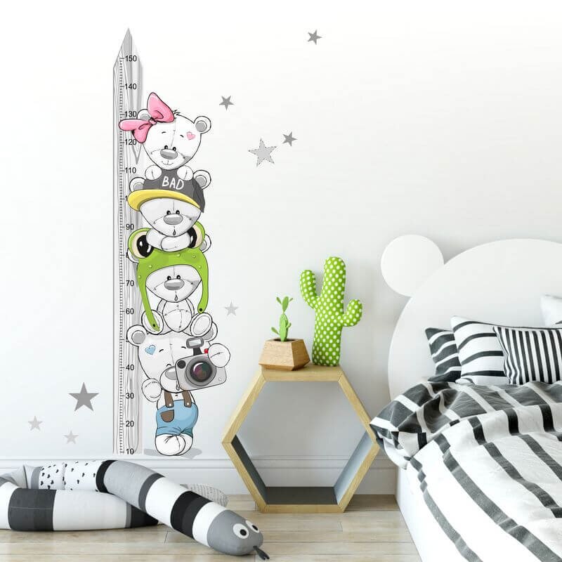 INSPIO Dětské samolepky na zeď - Plyšoví medvídci - dětský metr (150 cm)