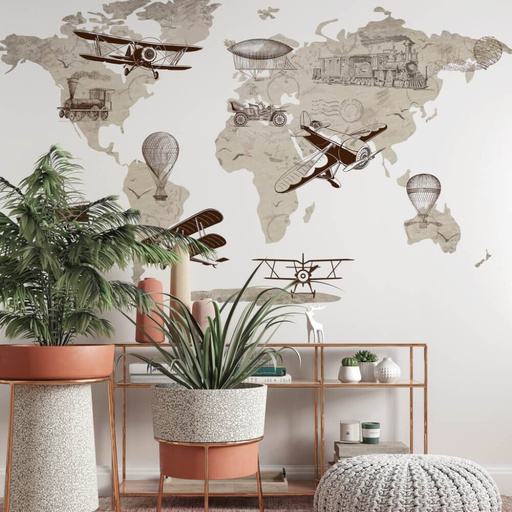 INSPIO Dětské samolepky na zeď - Retro mapa světa