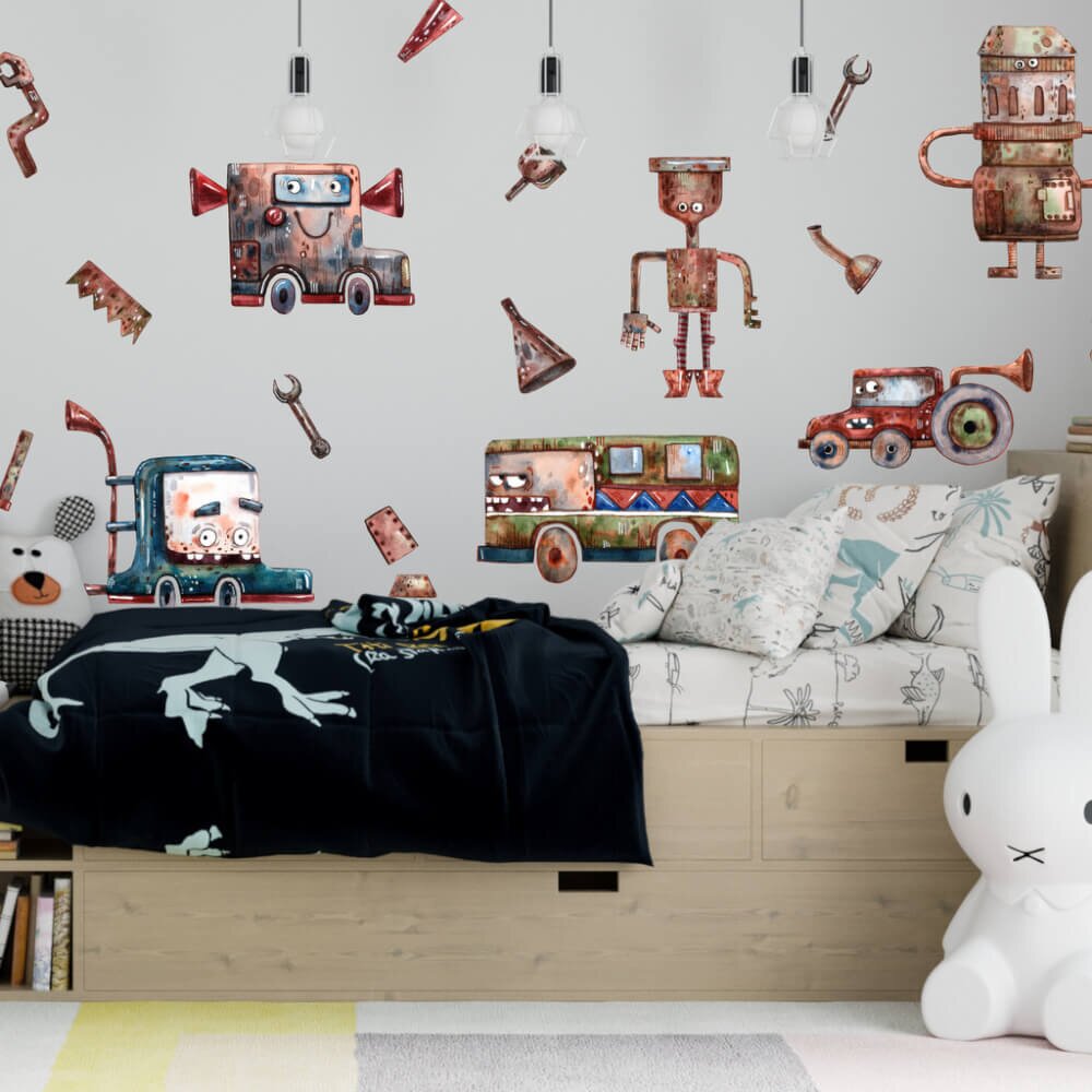 INSPIO Dětské samolepky na zeď - Robotické auta pro chlapce