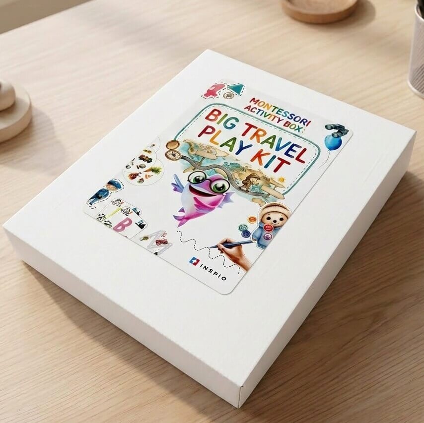 INSPIO Montessori Activity Box: Velká sada aktivit na cesty pro děti - 8 v 1