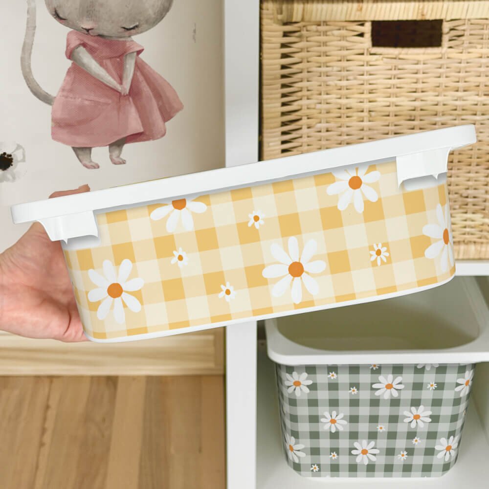 INSPIO Nálepka na box IKEA TROFAST – Bílé sedmikrásky na čtverečcích