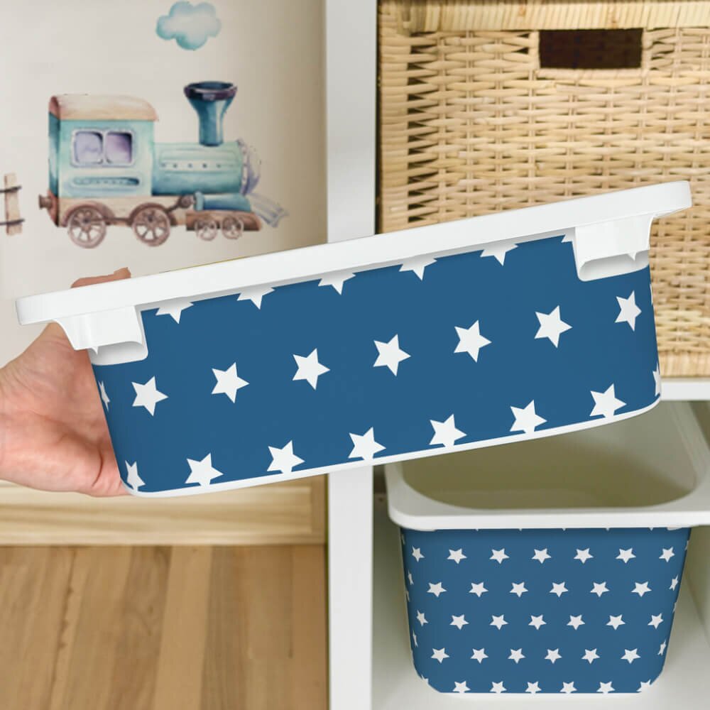INSPIO Nálepka pro IKEA TROFAST box - Bílé hvězdy (modrá)