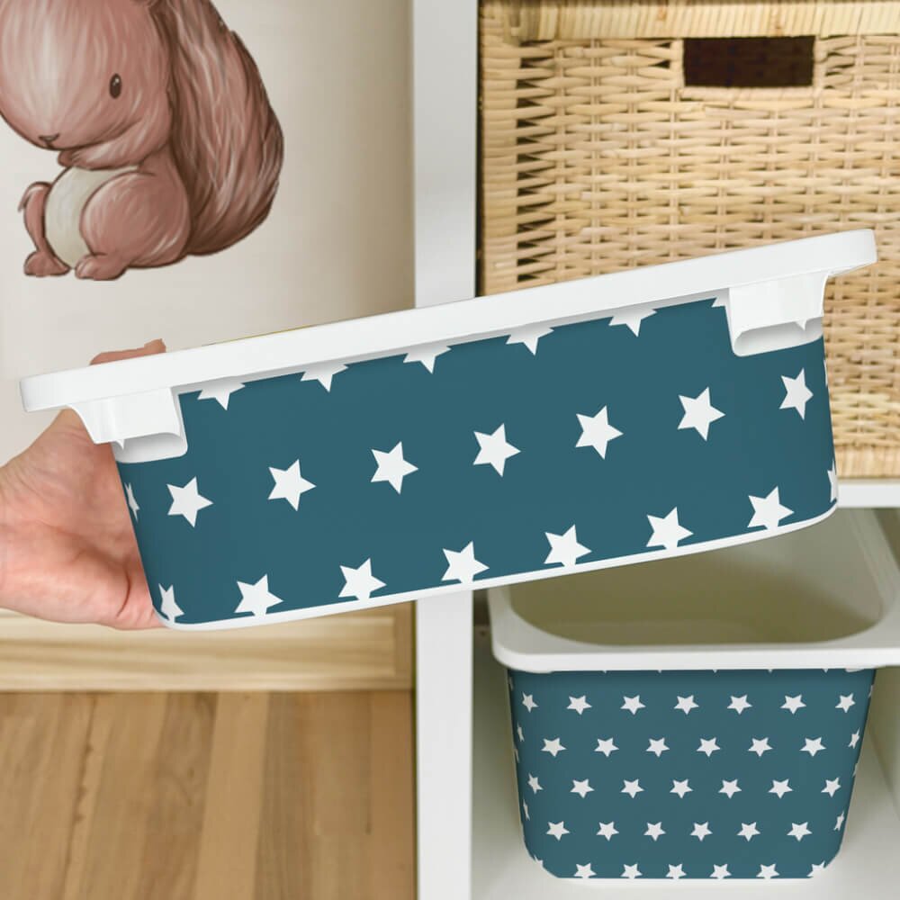 INSPIO Nálepka pro IKEA TROFAST box - Bílé hvězdy (teal)