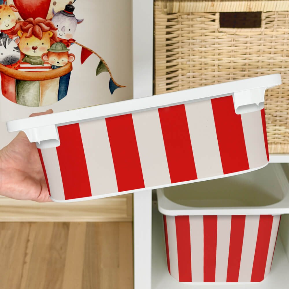 INSPIO Nálepka pro IKEA TROFAST box - Červené pruhy (na béžové)