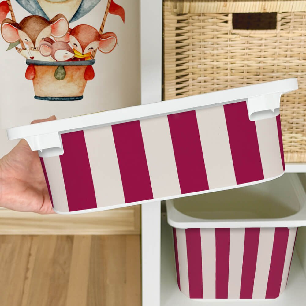 INSPIO Nálepka pro IKEA TROFAST box - Malinové pruhy (na béžové)