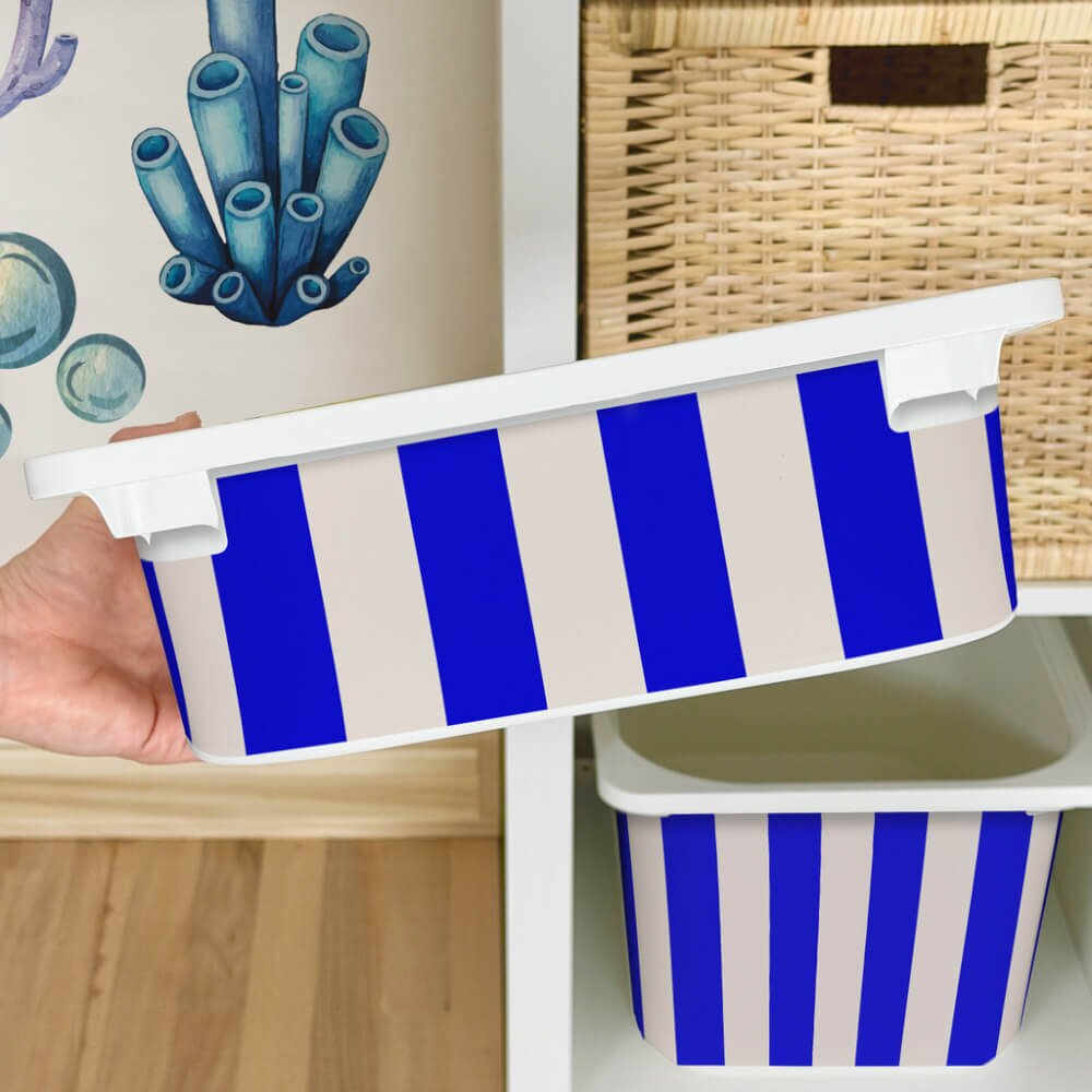 INSPIO Nálepka pro IKEA TROFAST box - Modré pruhy (na béžové)