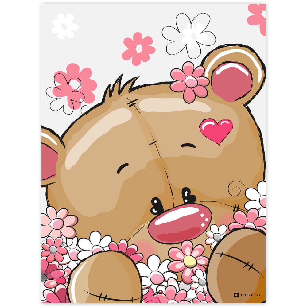 INSPIO Obraz rozkošného medvídka s květinami