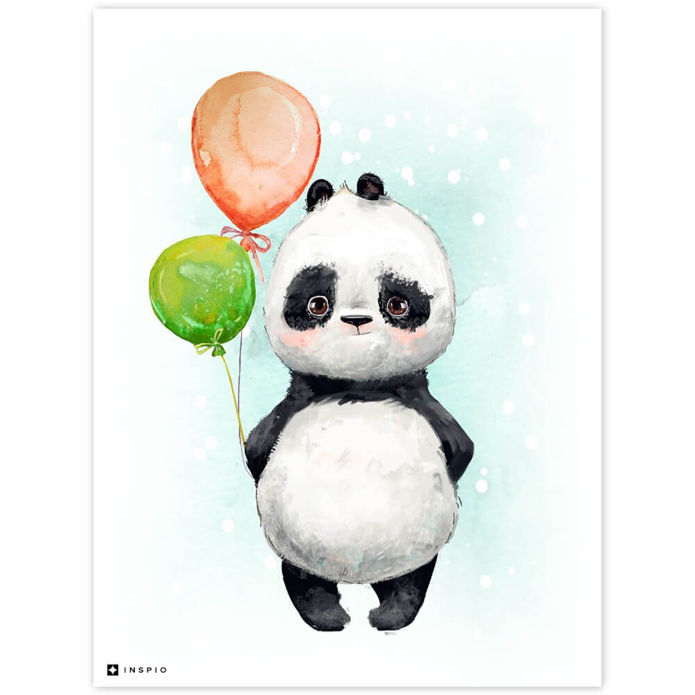 INSPIO Obrázek na zeď Panda s barevnými balóny