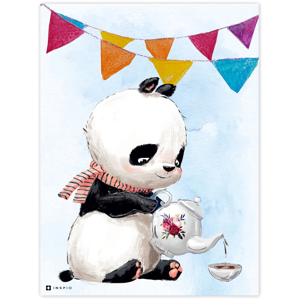 INSPIO Obrázek Panda s barevnými vlajkami