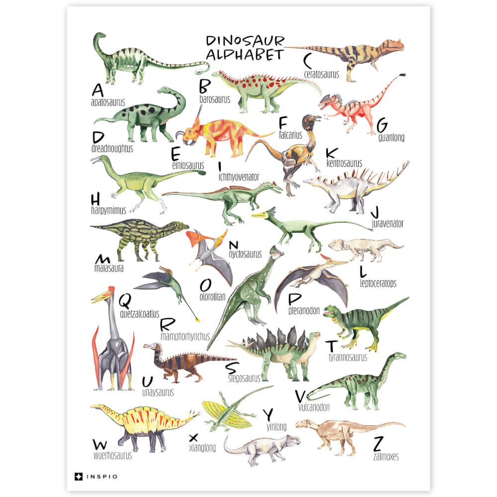 INSPIO Obrazy na stěnu do dětského pokoje - Dinosauří abeceda