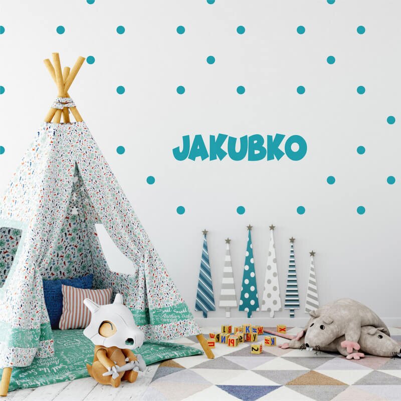 INSPIO Samolepka na zeď - Puntíky se jménem ve vlastní barvě