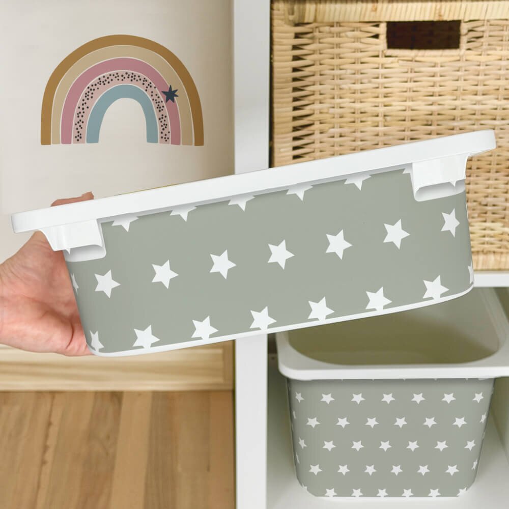 INSPIO Samolepka pro IKEA TROFAST box - Bílé hvězdy (šedá)