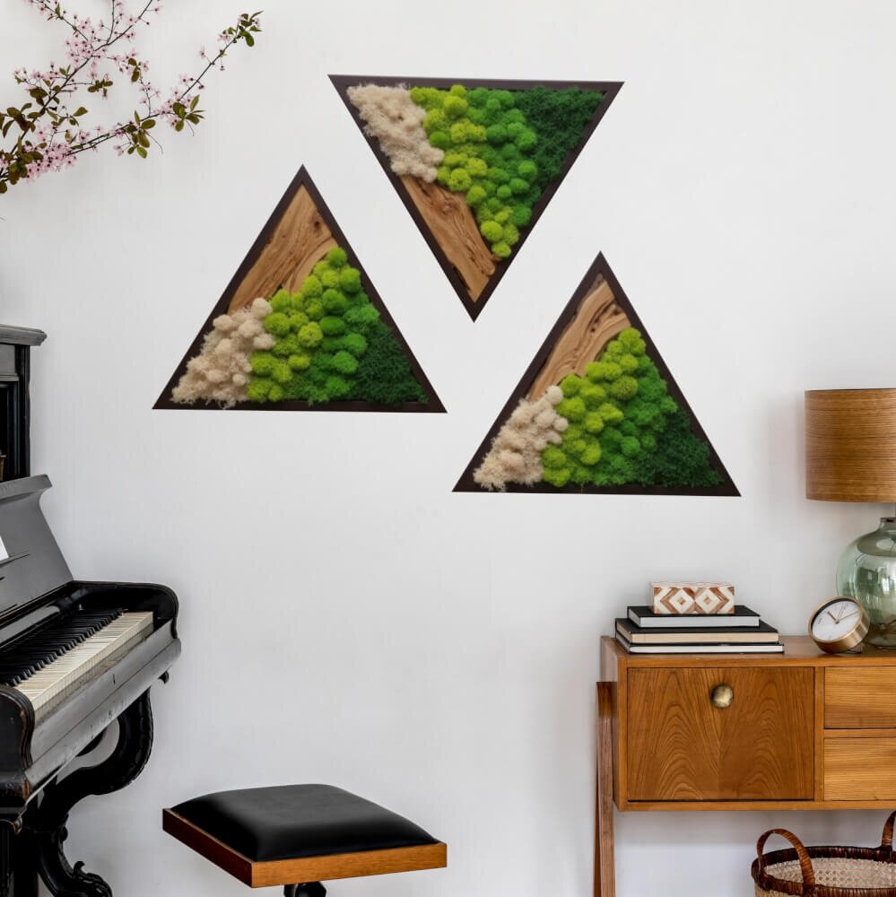 INSPIO Samolepka Trojúhelníkový triptych – Mechové ostrovy a teplé dřevo