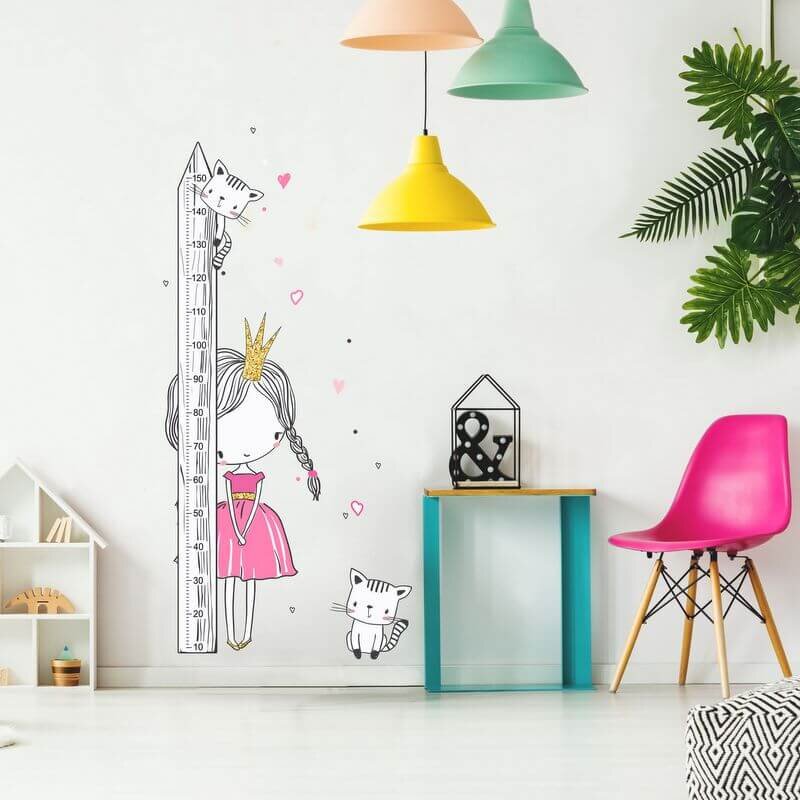 INSPIO Samolepky do dětského pokoje - Princezna s kočičkou - dětský metr