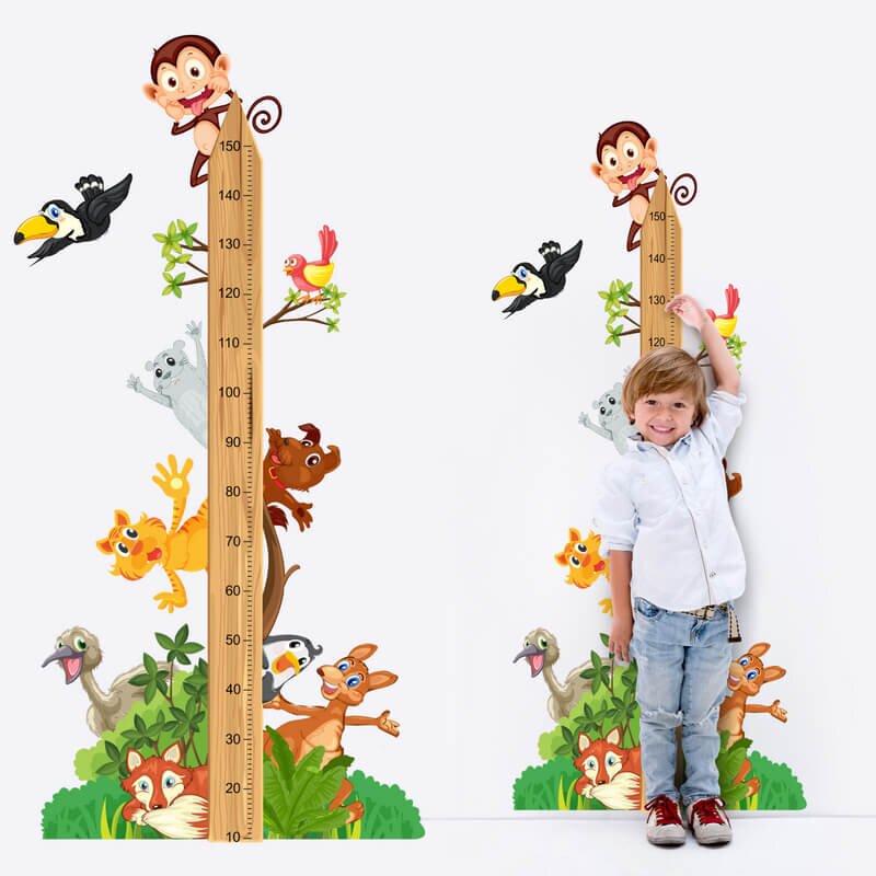 INSPIO Samolepky na zdi - Dětský metr s veselými zvířátky ze ZOO