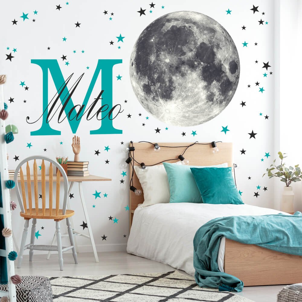 INSPIO Samolepky na zeď - Měsíc s hvězdami a jménem