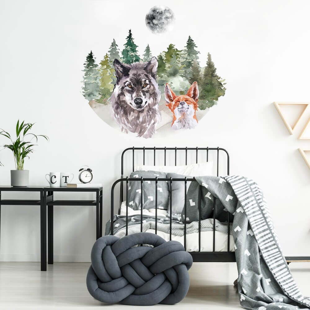 INSPIO Samolepky na zeď - Vlk a liška v lese