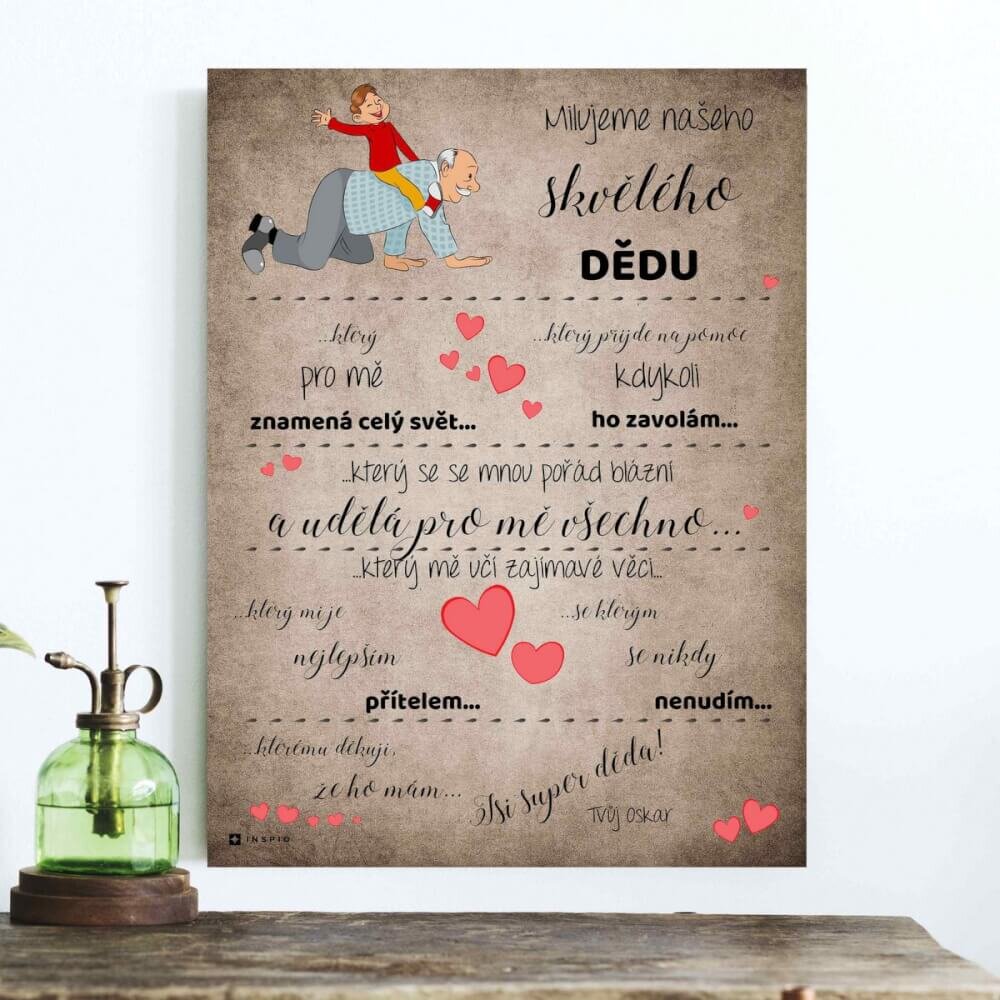 INSPIO Vánoční dárek pro dědečka s osobním vzkazem – cedulka 40 × 30 cm s dopravou do 24 hodin