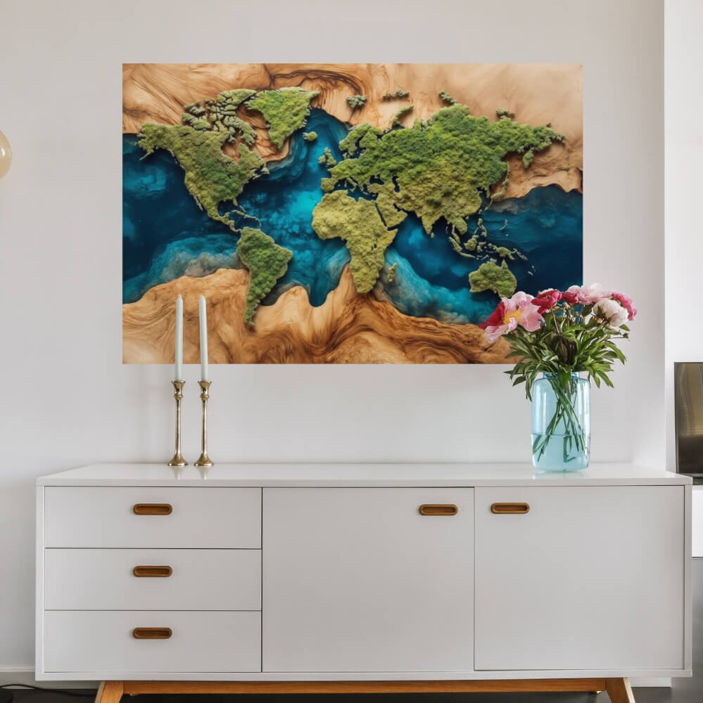 INSPIO Velká samolepka Mapa světa - Epoxidový oceán s krásnou pryskyřicí