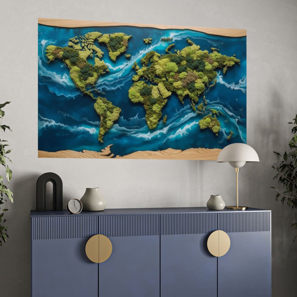 INSPIO XXL Samolepka Mapa světa - Epoxidový tok lávou a mech