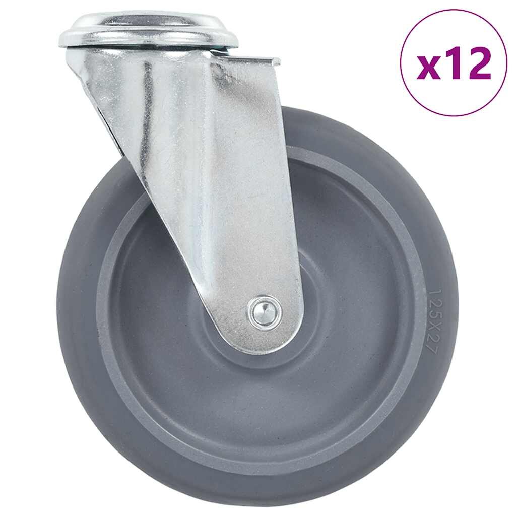 vidaXL 12 ks otočná kolečka s otvorem pro šroub 125 mm