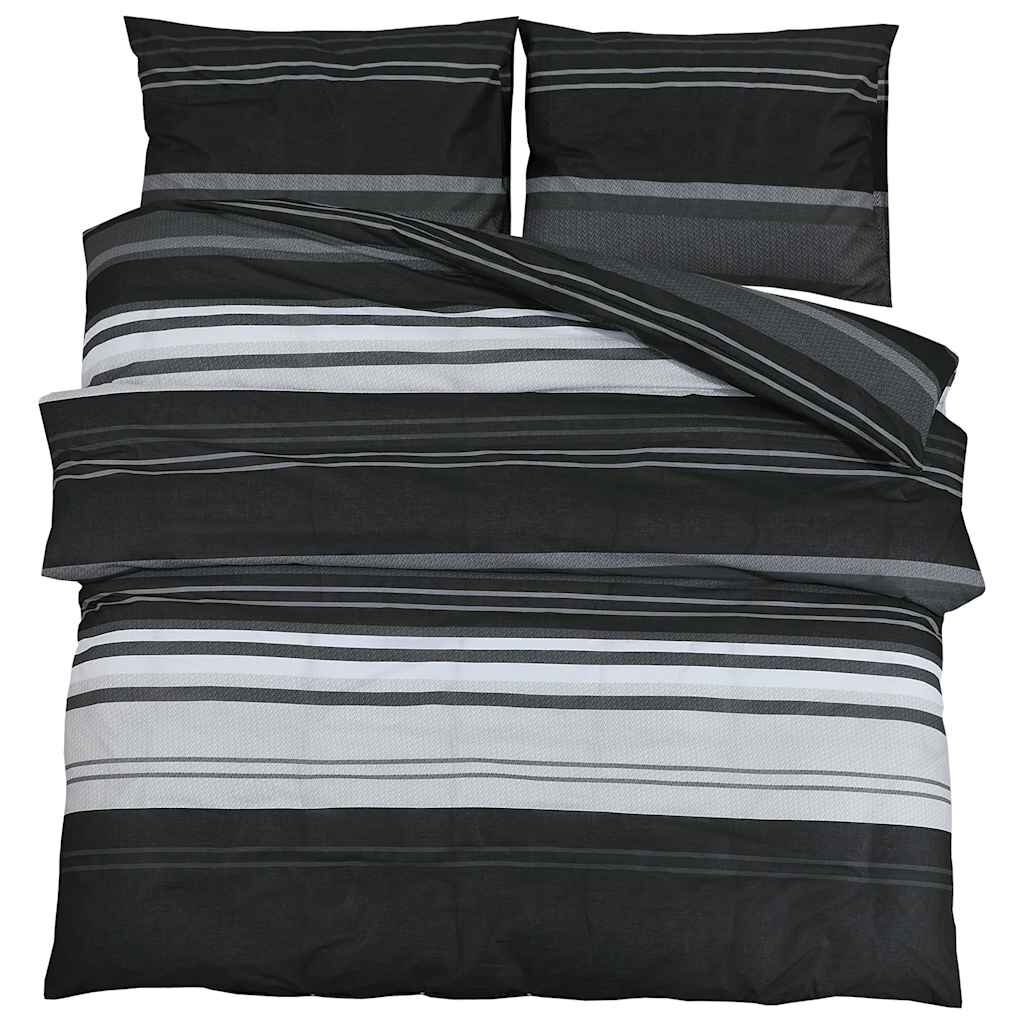 vidaXL 140 x 200 cm + 65 x 65 cm 100% Cotton Black Stripes