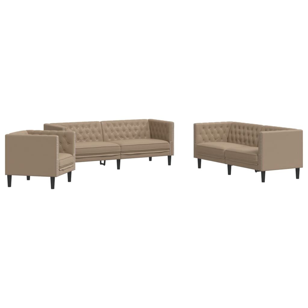 vidaXL 3dílná sedací souprava Chesterfield cappuccino umělá kůže