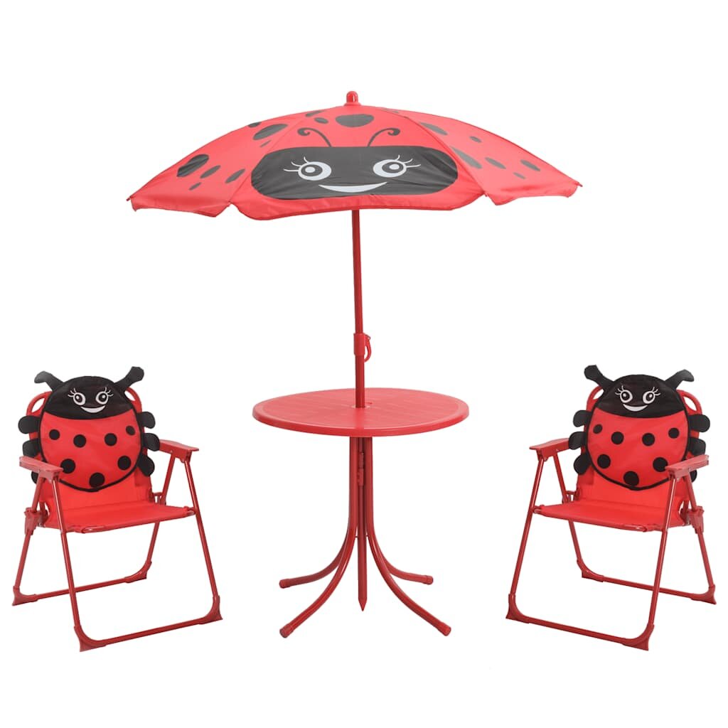 vidaXL 3dílný dětský zahradní bistro set se slunečníkem červený