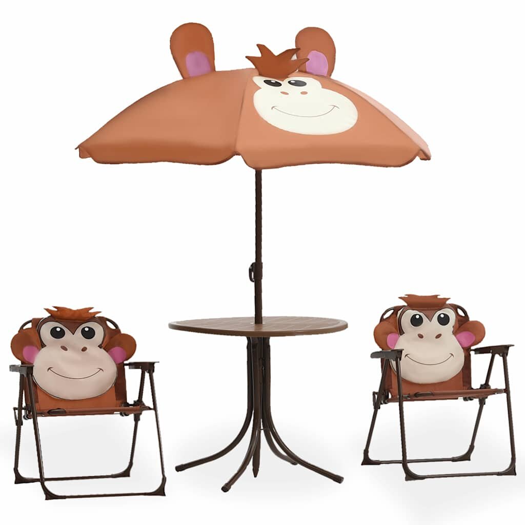 vidaXL 3dílný dětský zahradní bistro set se slunečníkem hnědý