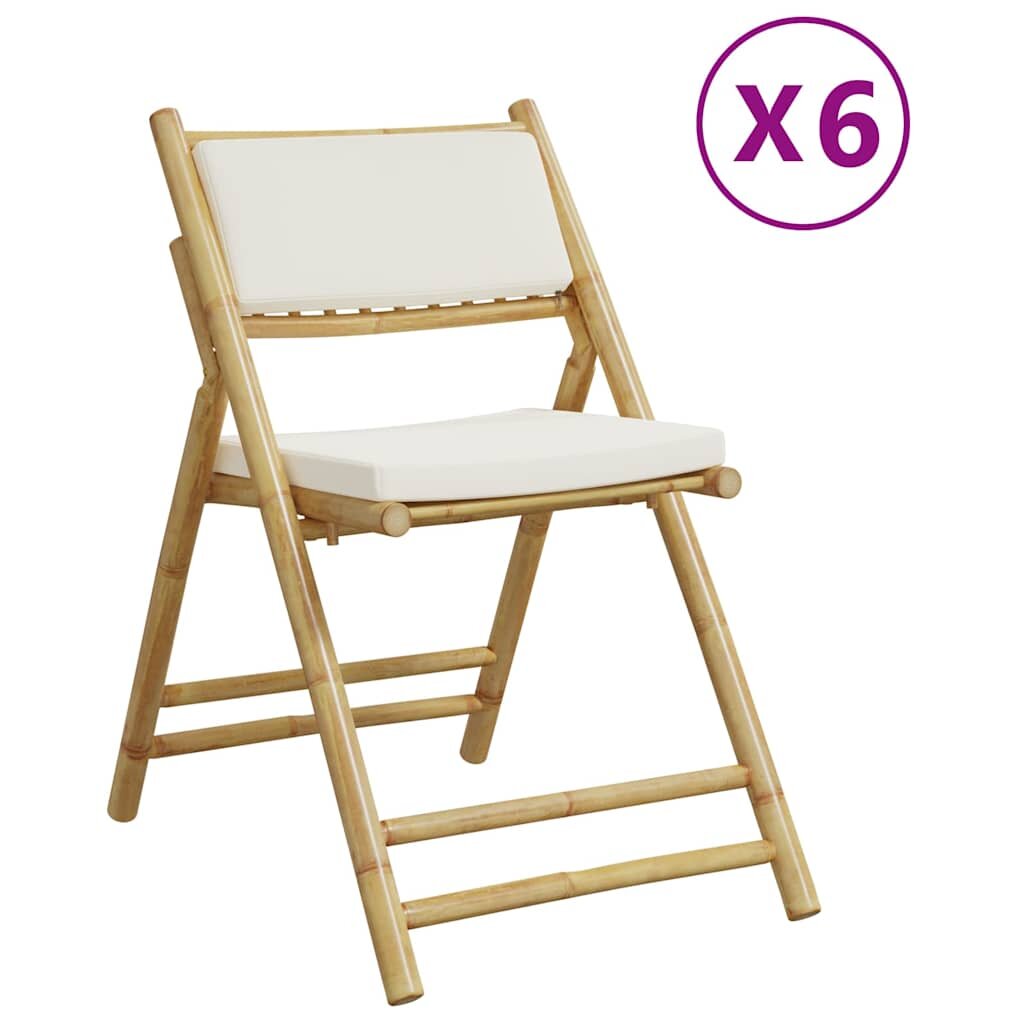 vidaXL 6 ks skládací bistro židle s krémově bílými poduškami bambus