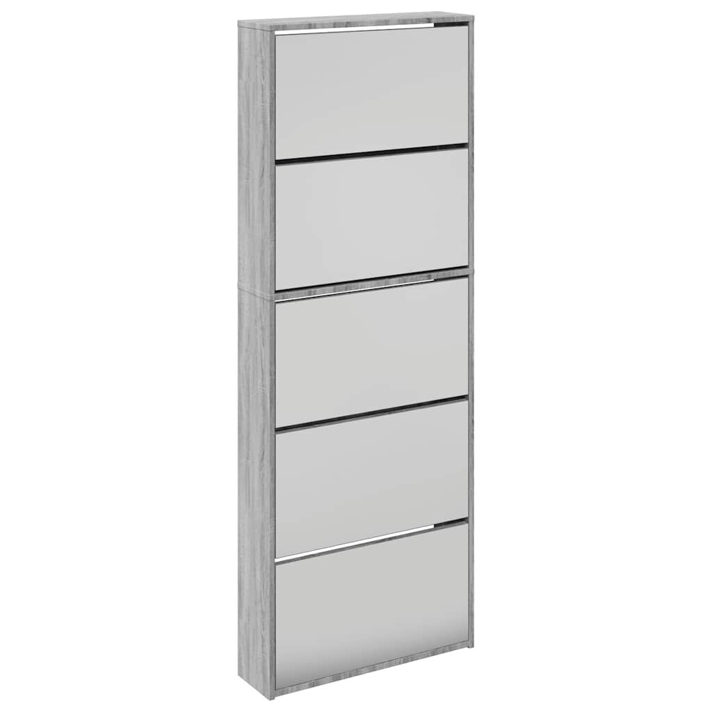 vidaXL Botník se zrcadlem 5patrový šedý sonoma 63 x 17 x 1695 cm