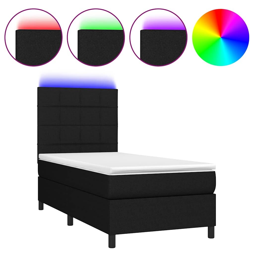 vidaXL Box spring postel s matrací a LED černá 100x200 cm textil