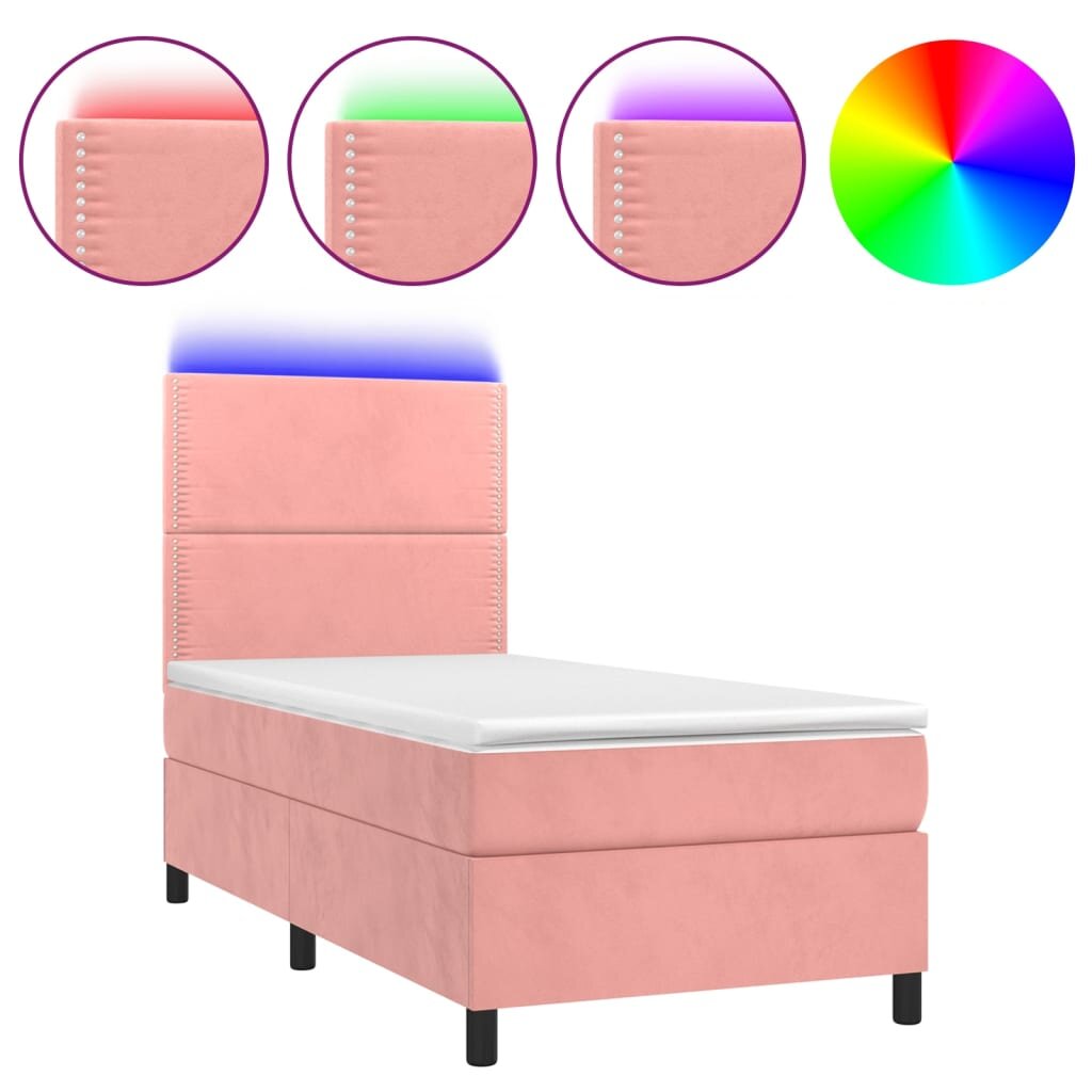 vidaXL Box spring postel s matrací a LED růžová 100x200 cm samet