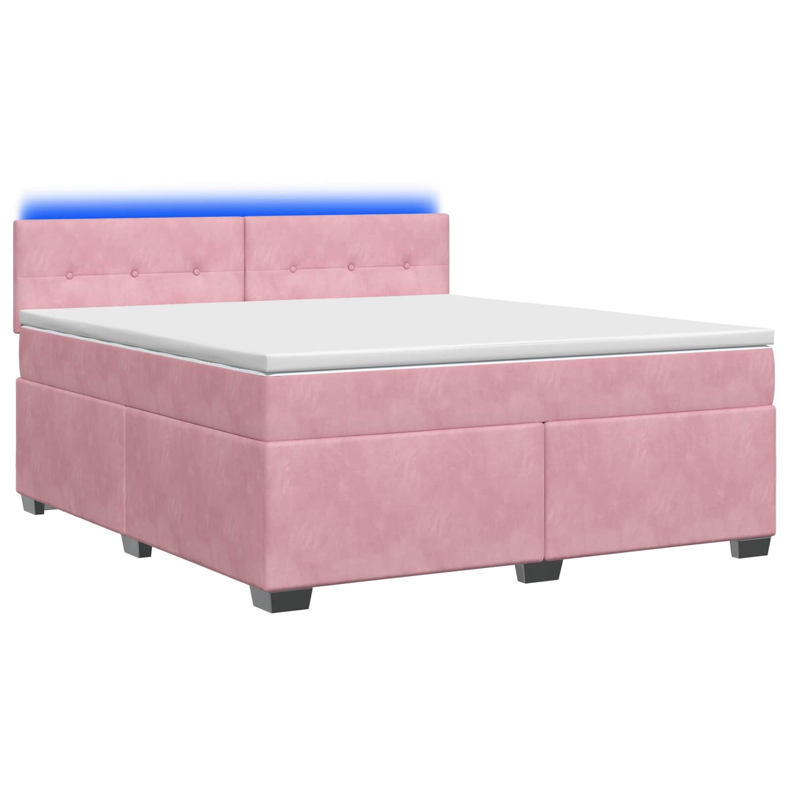 vidaXL Box spring postel s matrací a LED Růžová 160 x 200 cm Samet