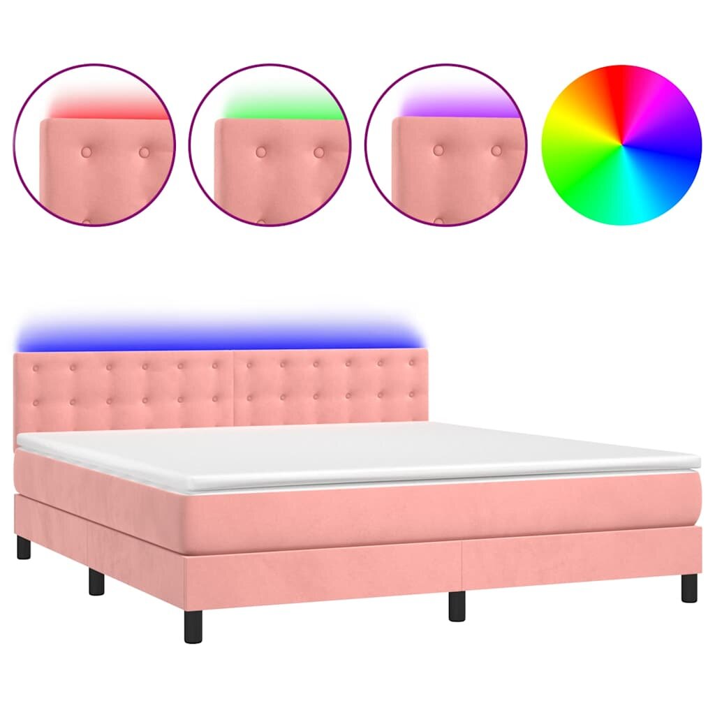 vidaXL Box spring postel s matrací a LED růžová 160x200 cm samet