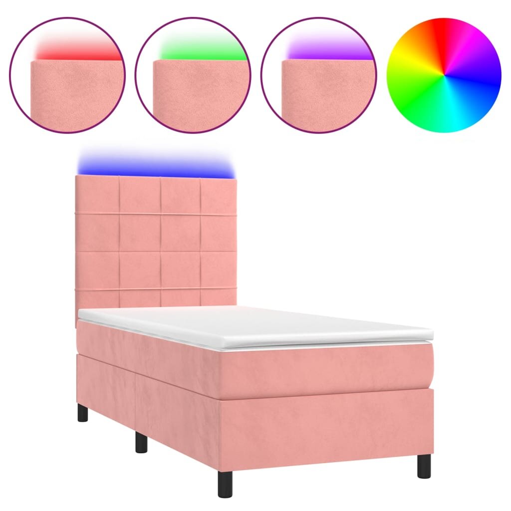 vidaXL Box spring postel s matrací a LED růžová 80 x 200 cm samet