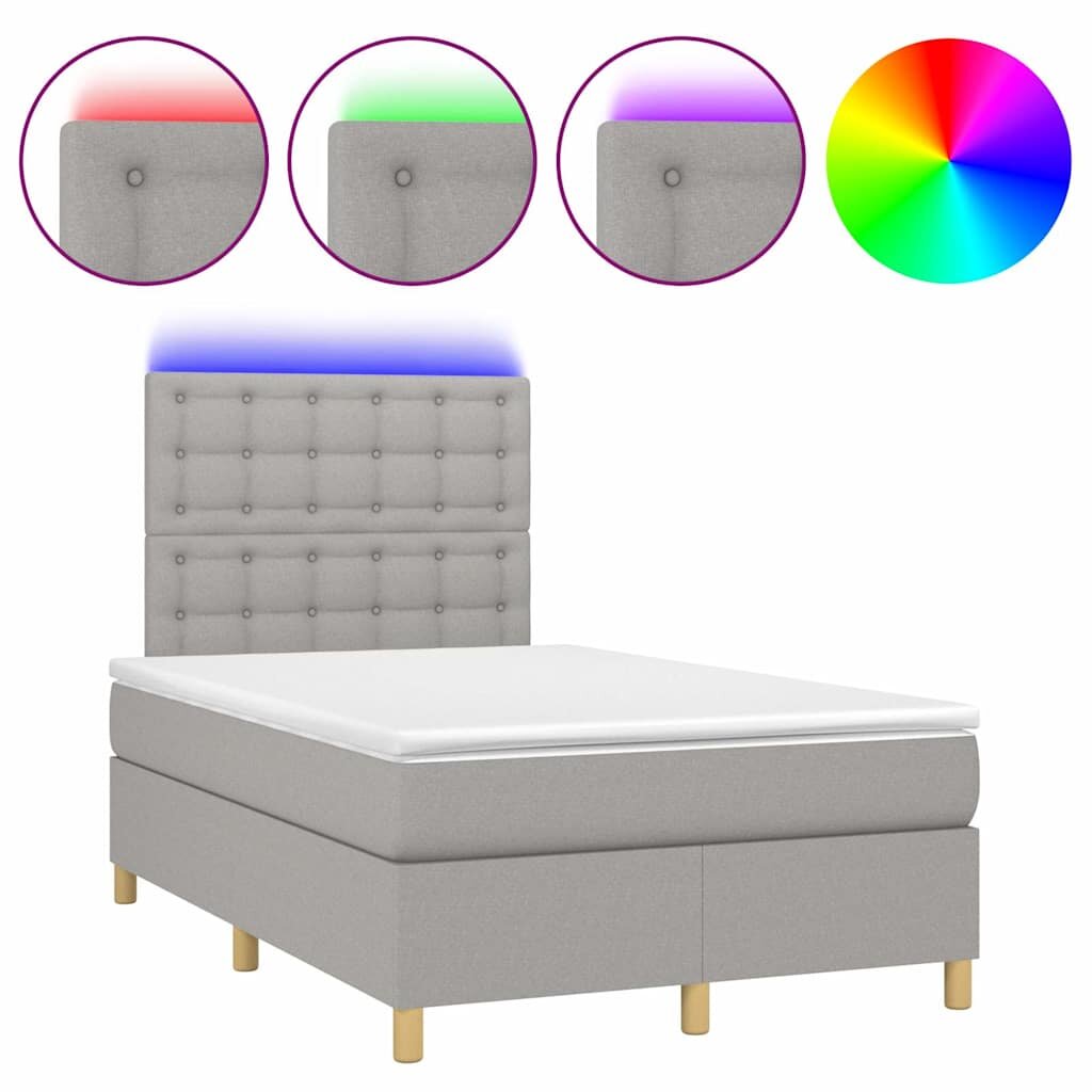 vidaXL Box spring postel s matrací a LED světle šedá 120x200 cm textil