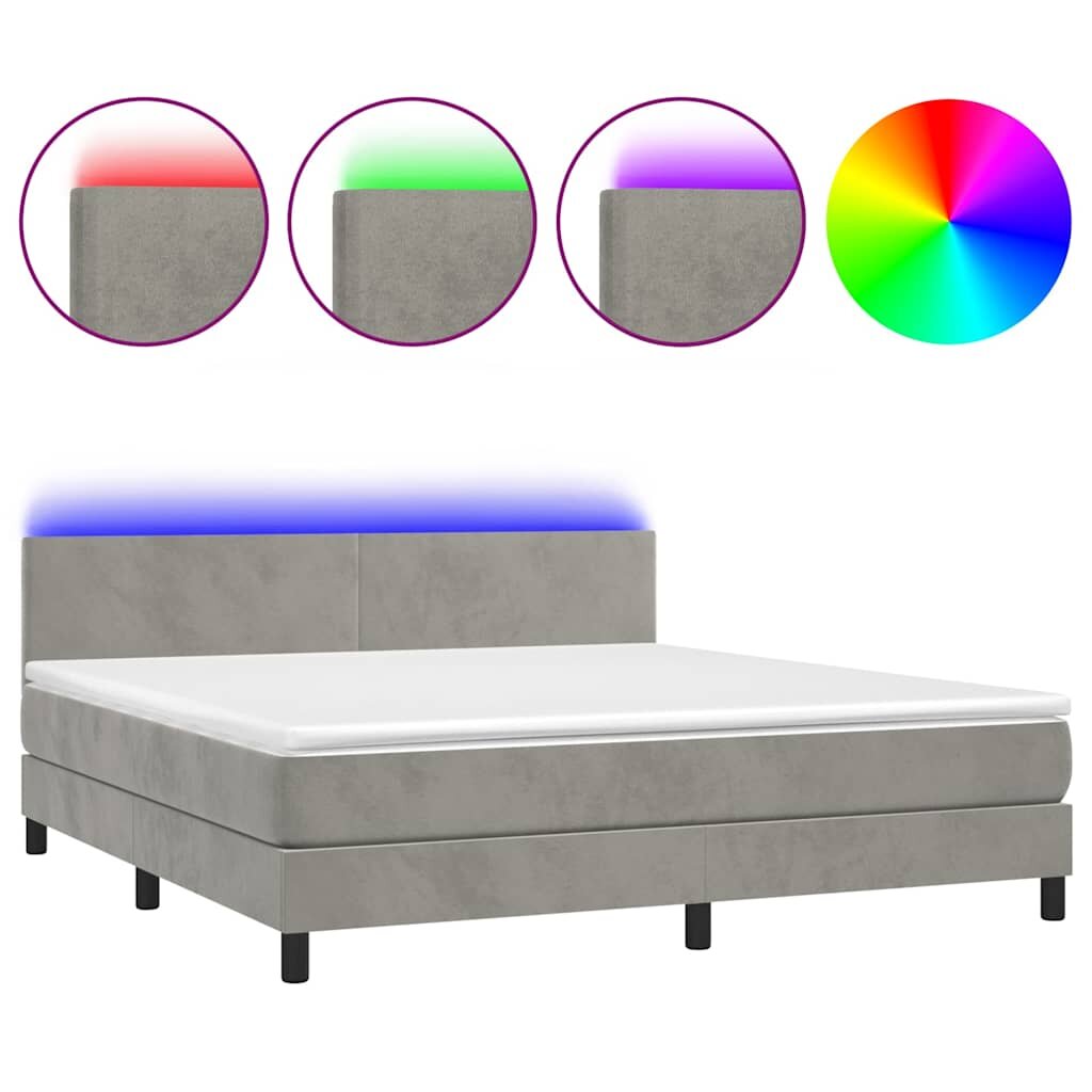 vidaXL Box spring postel s matrací a LED světle šedá 180x200 cm samet