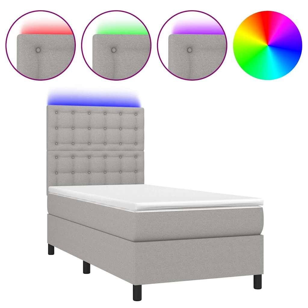 vidaXL Box spring postel s matrací a LED světle šedá 80x200 cm textil