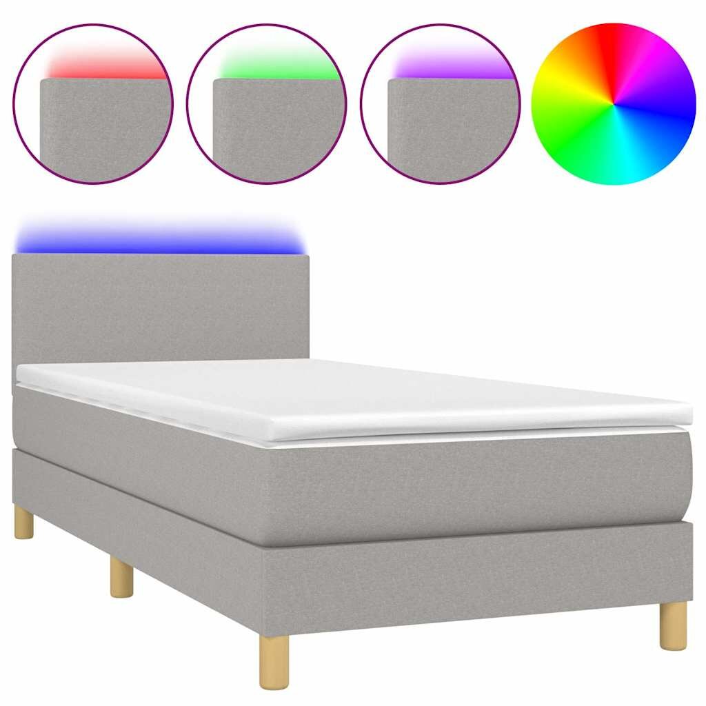 vidaXL Box spring postel s matrací a LED světle šedá 80x200 cm textil