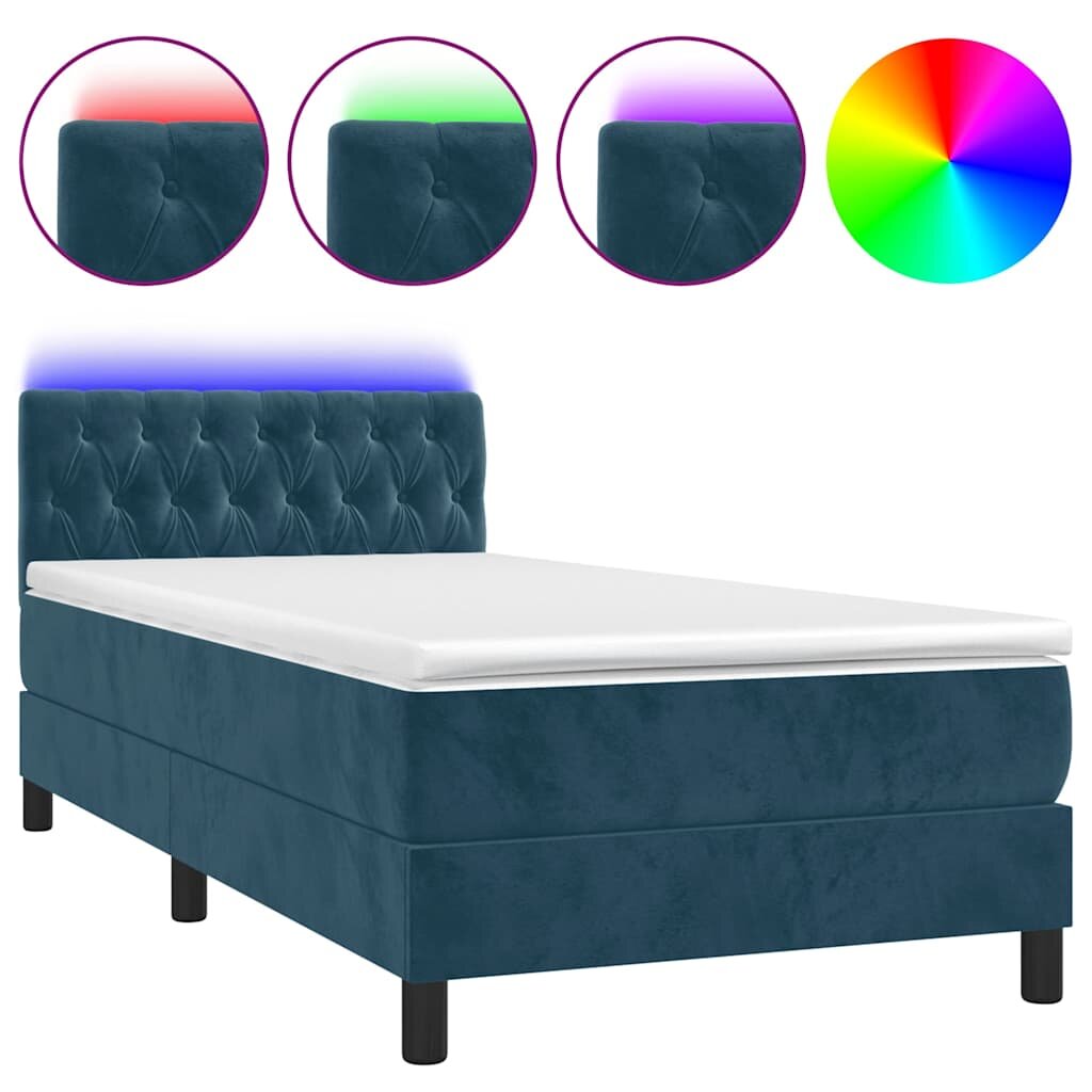 vidaXL Box spring postel s matrací a LED tmavě modrá 90x190 cm samet