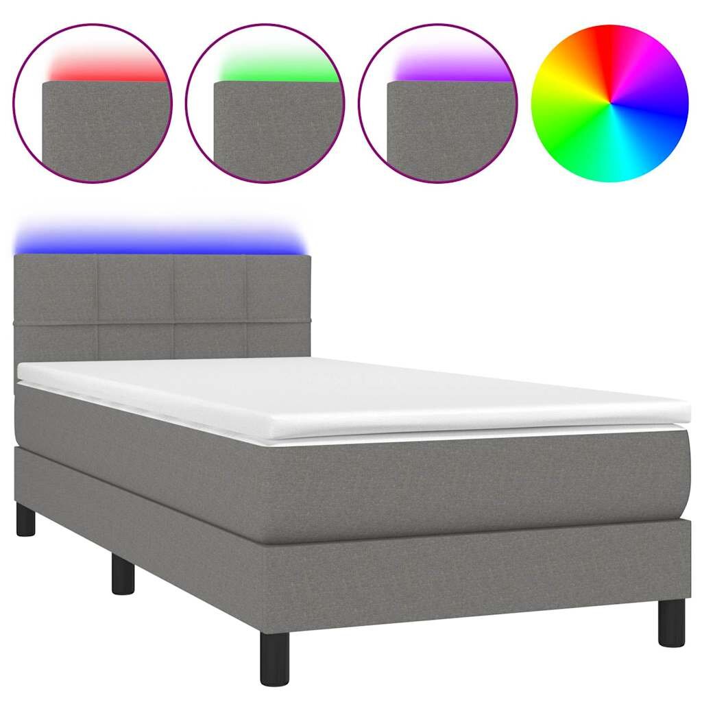 vidaXL Box spring postel s matrací a LED tmavě šedá 80 x 200 cm textil